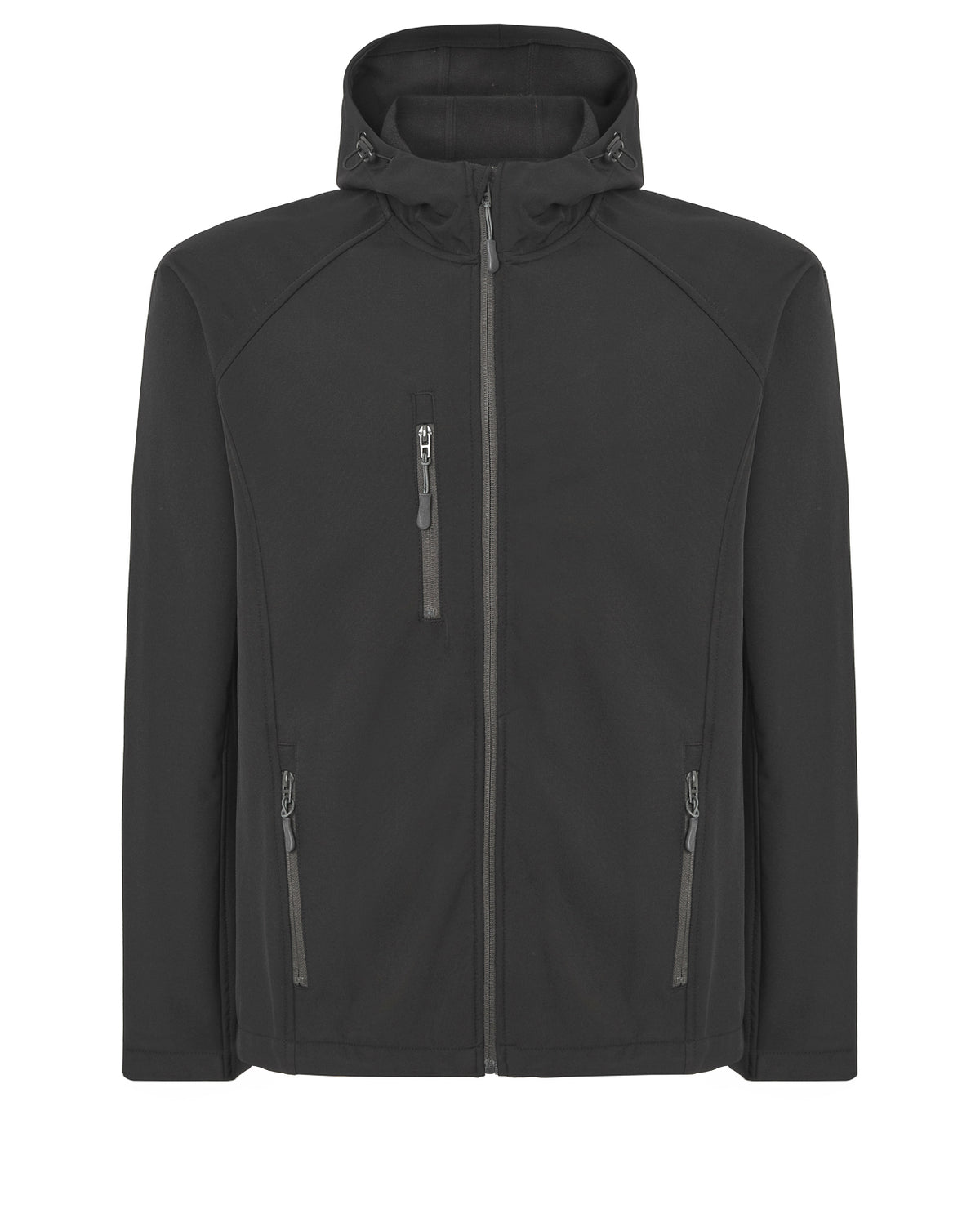 Veste softshell à capuche noire à personnaliser – vue de face